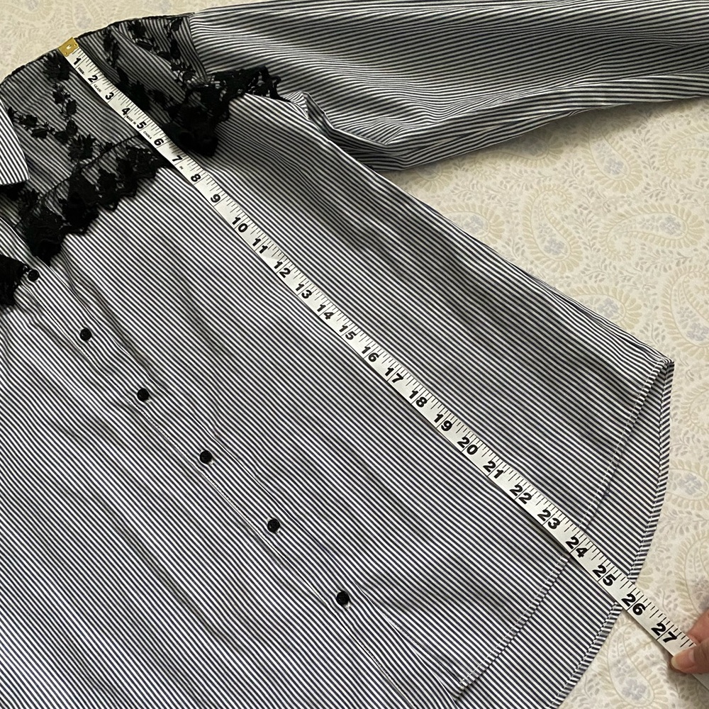 Zara Basic Lace Trim Pinstriped Button Down Shirt - image 5